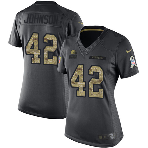 Women's Limited Malcolm Johnson Nike Jersey Black - #42 2016 Salute to Service NFL Cleveland Browns